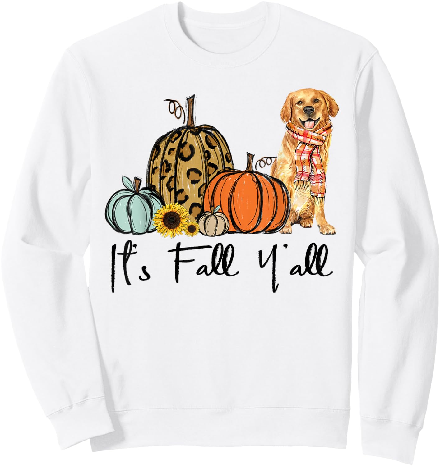 It's Fall Y'all Yellow Golden retriever Dog Leopard Pumpkin Women Sweatshirt - Sweatshirt | White