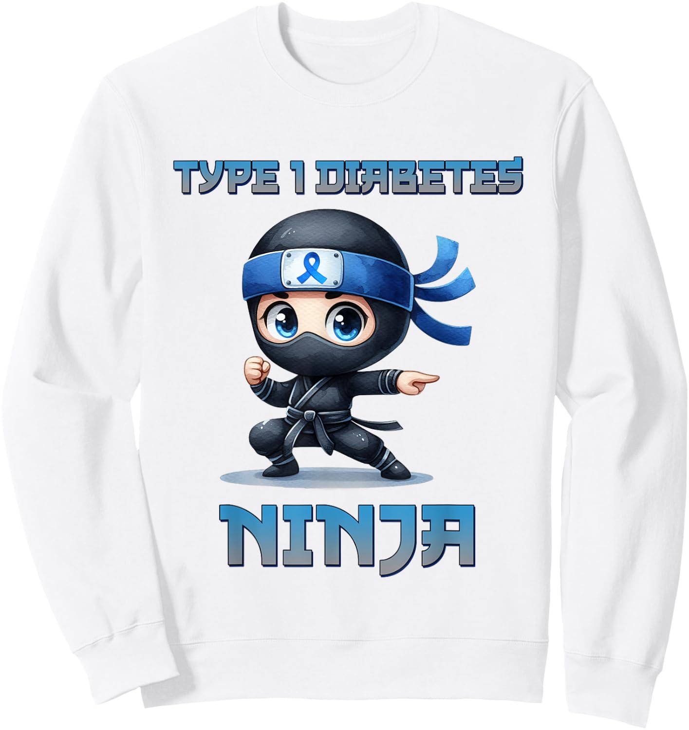 Type 1 Diabetes Awareness Ninja T1D Warrior Fighter Kids Sweatshirt - Sweatshirt | White