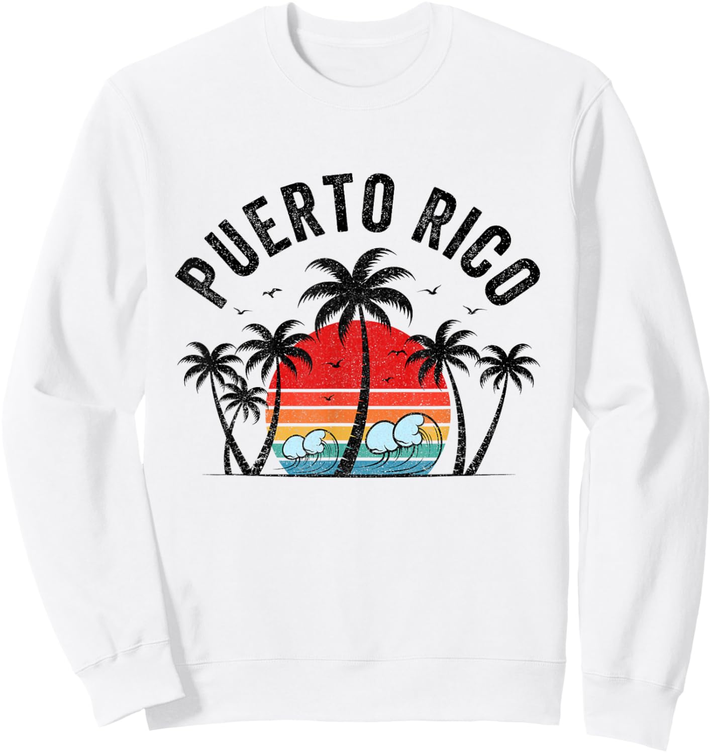 Puerto Rico Beach Sunset Surf Palm Trees Vintage Sweatshirt - Sweatshirt | White