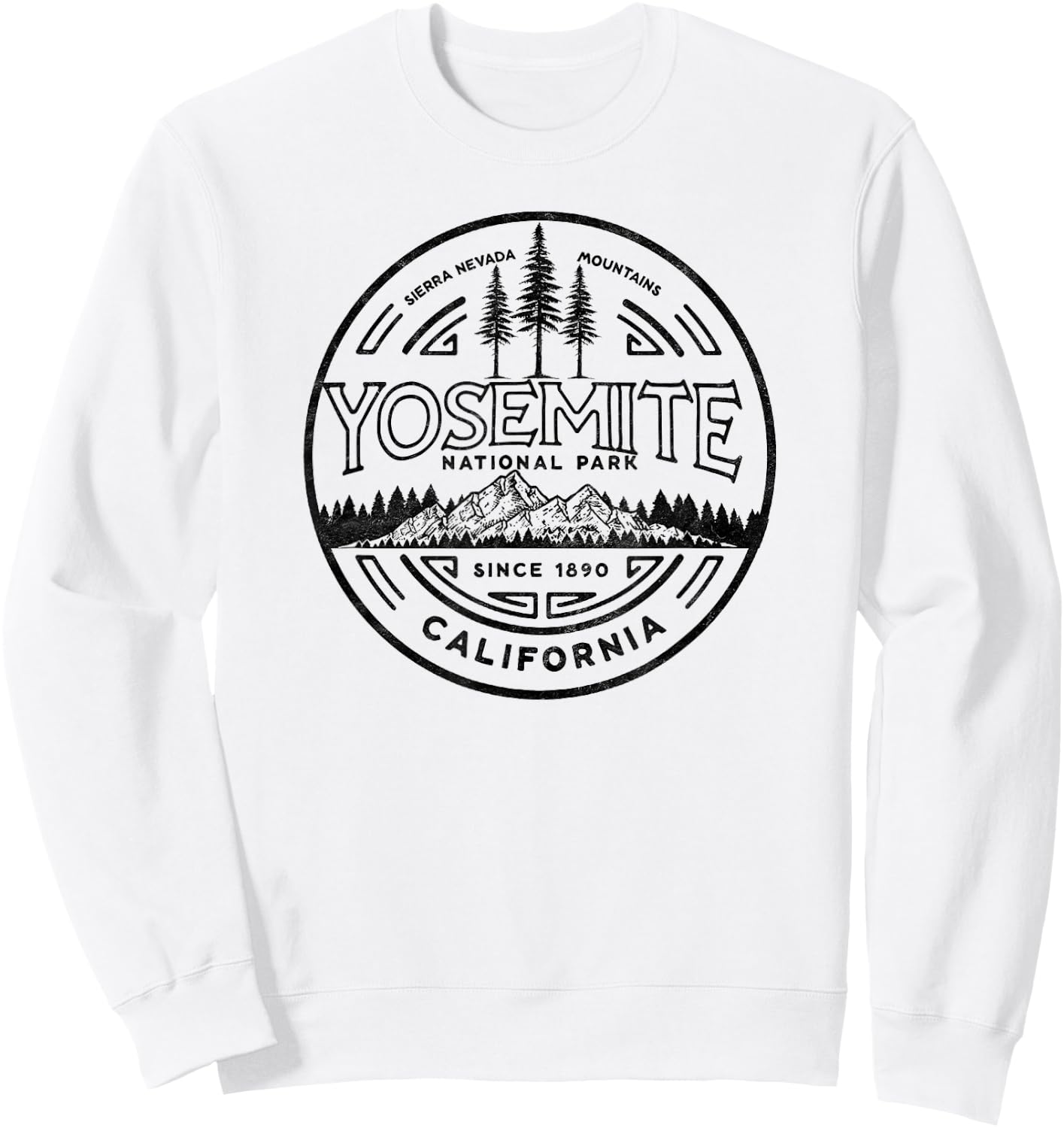 Yosemite National Park Distressed Minimalist Design Sweatshirt - Sweatshirt | White