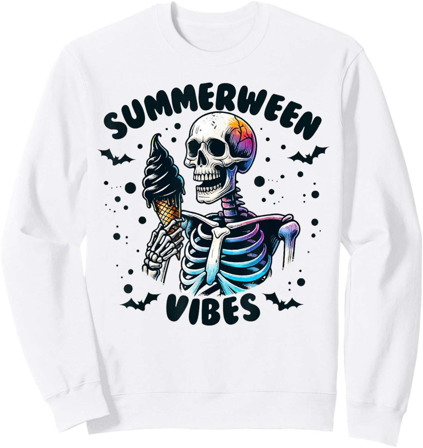 Summerween Vibes Skeleton Ice Cream Summer Vacation Funny Sweatshirt - Sweatshirt | White