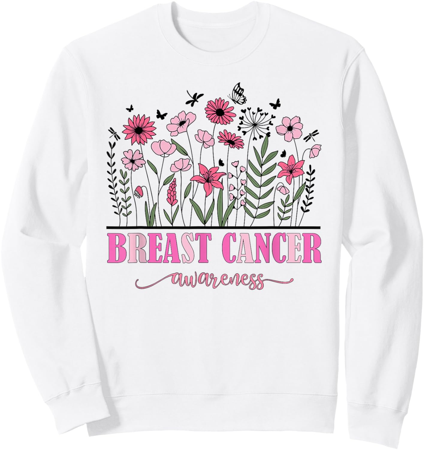 Flowers Breast Cancer Awareness Women Cancer Survivor Sweatshirt - Sweatshirt | White