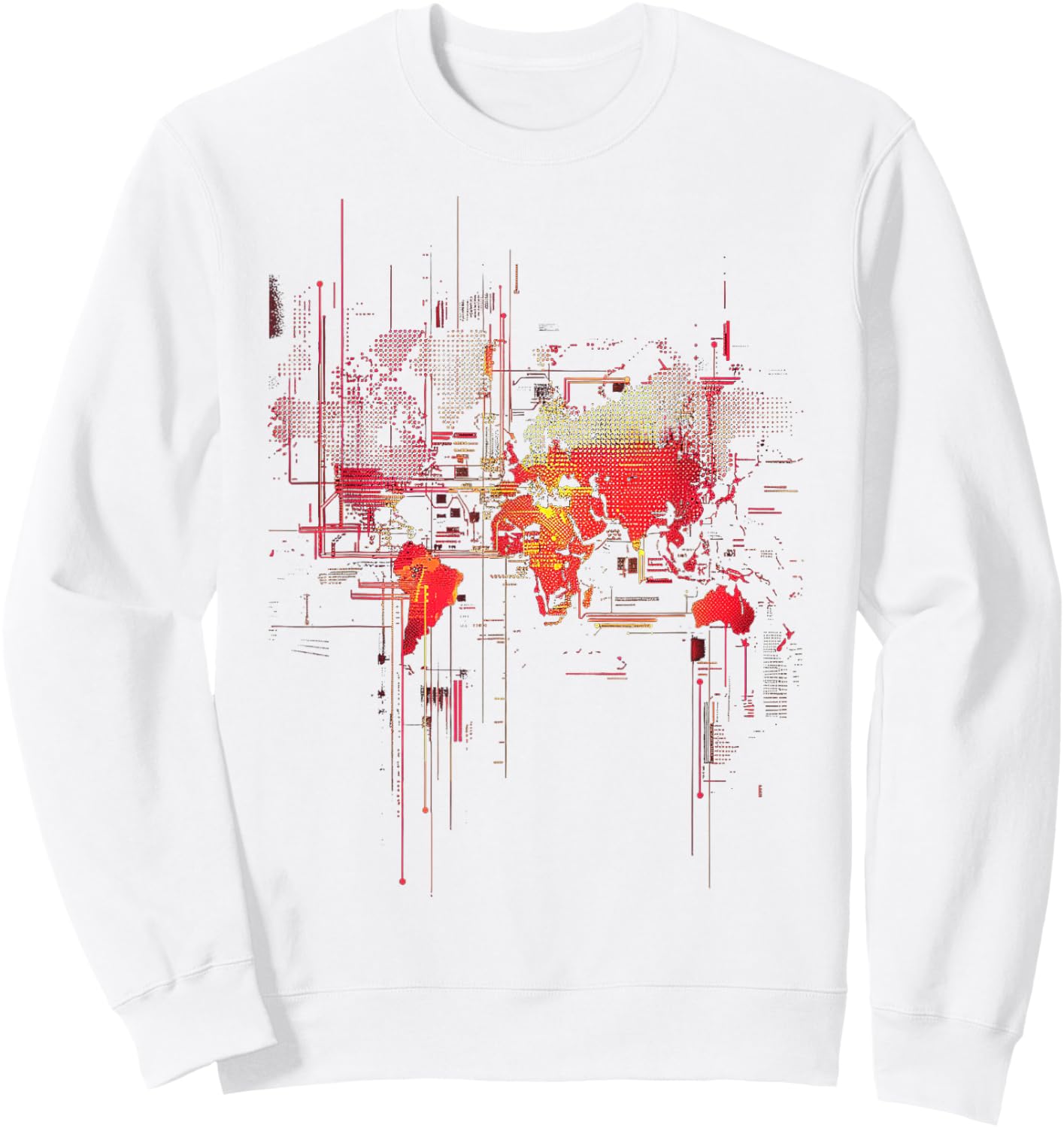 Digital Glitch World Map Sweatshirt - Sweatshirt | White