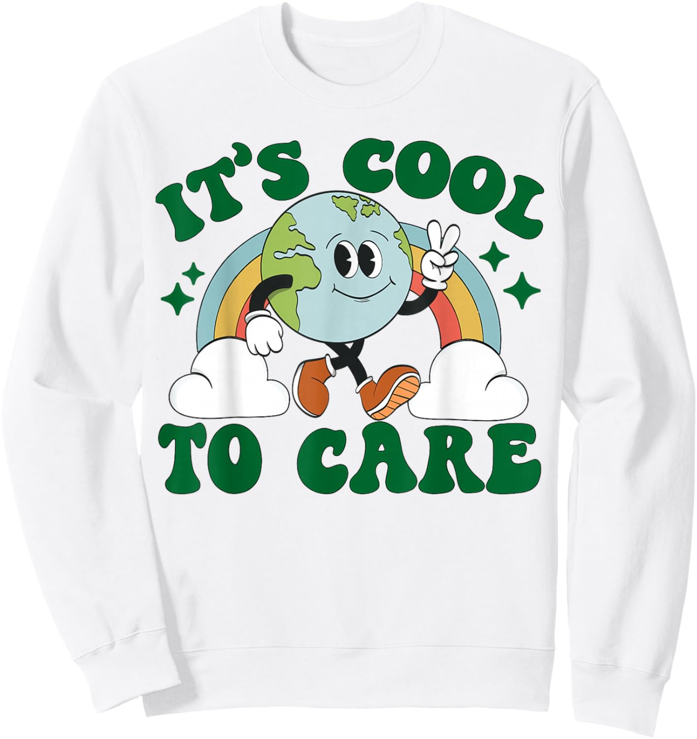 It's Cool To Care Earth Day Groovy 70s Retro Trendy Cute Sweatshirt - Sweatshirt | White