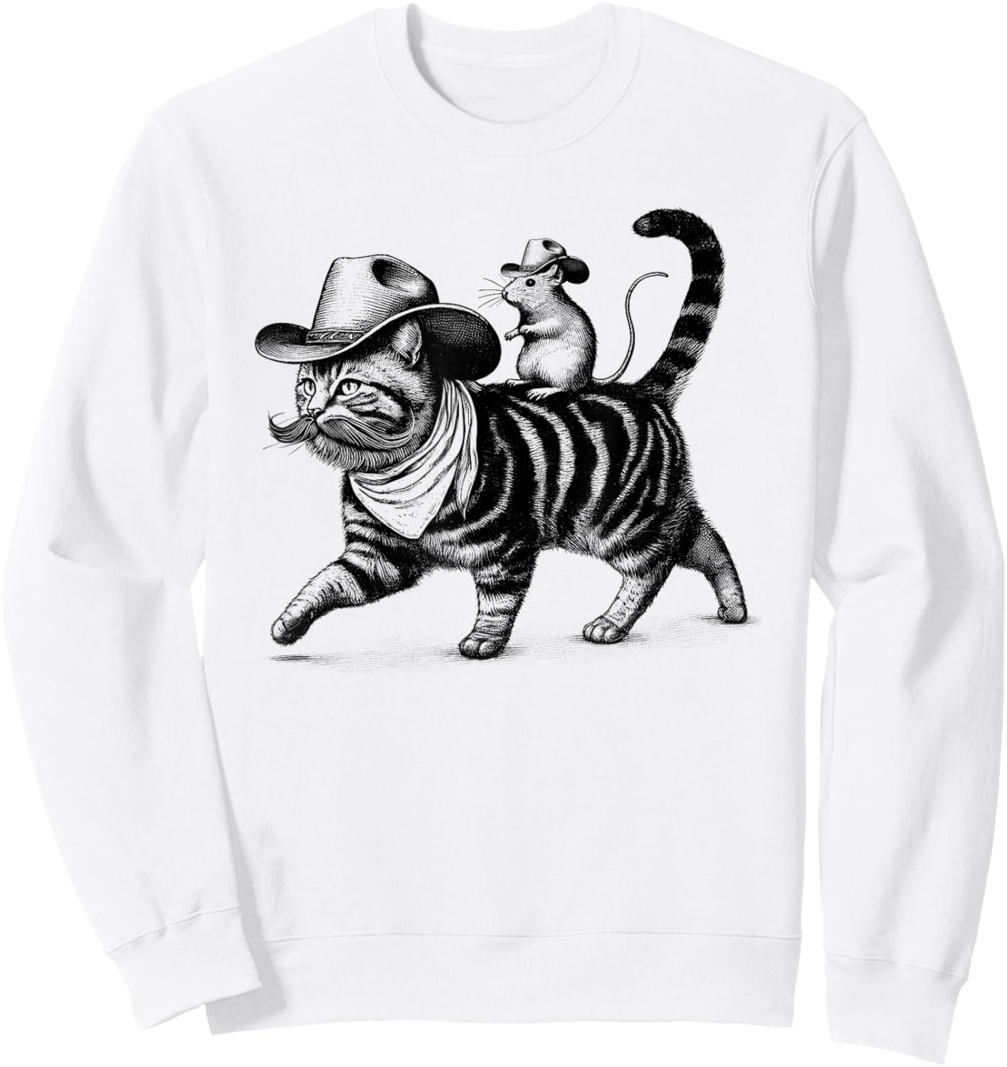Cowboy Cat Kitten Rat Vintage Retro Sweatshirt - Sweatshirt | White