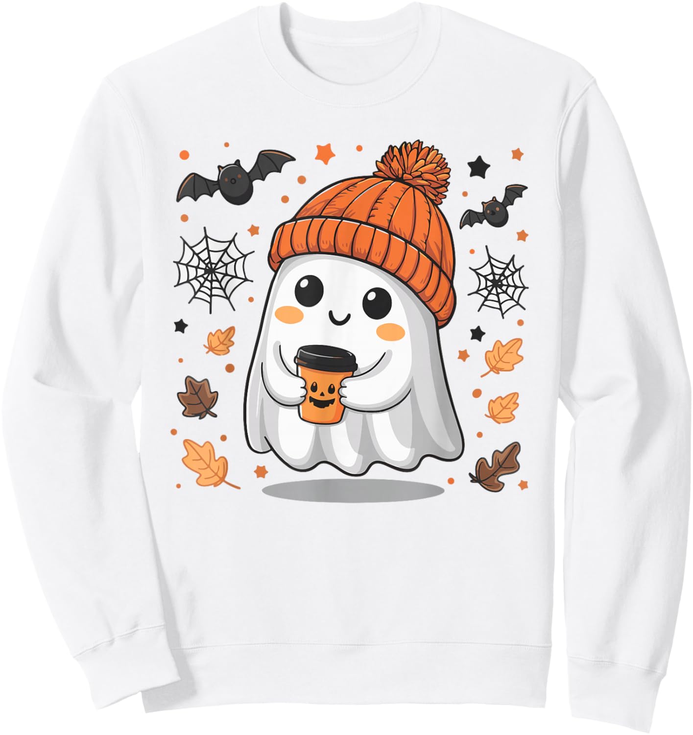 Cute Ghost Drinking Coffee Halloween Ghost Ice Coffee Sweatshirt - Sweatshirt | White