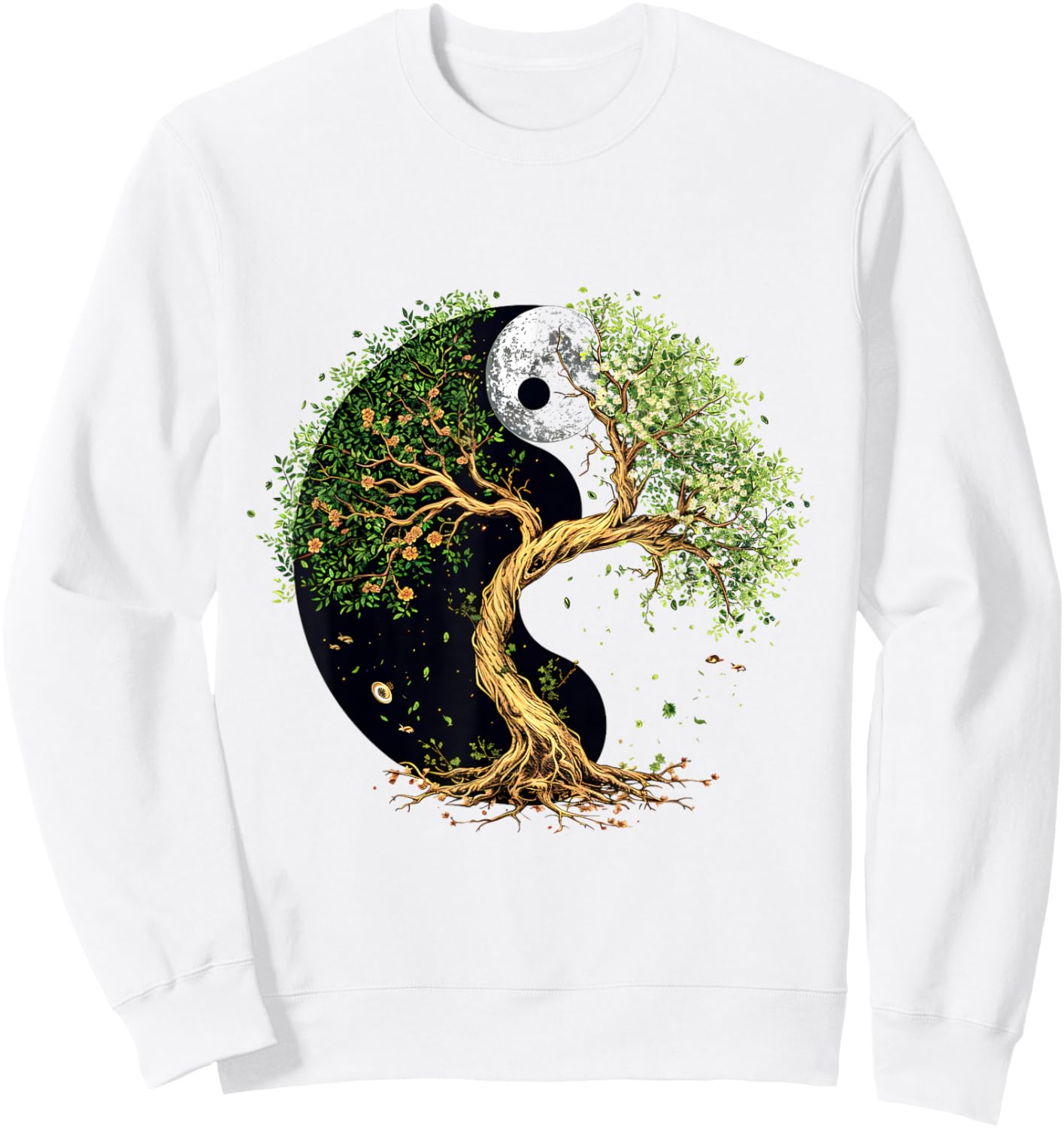 SoulVibes Creations Tree of Balance Yin and Yang , Small, White Sweatshirt - Sweatshirt | White