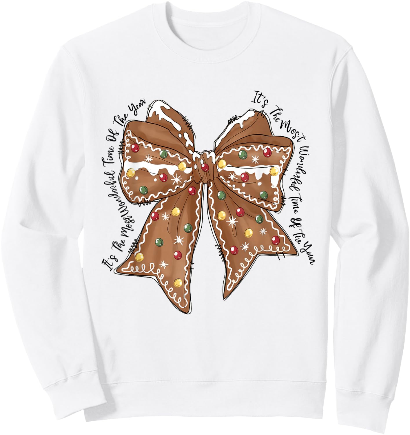 Funny Christmas Outfit Women Kids Christmas Gingerbread Coquette Bow Xmas Sweatshirt - Sweatshirt | White