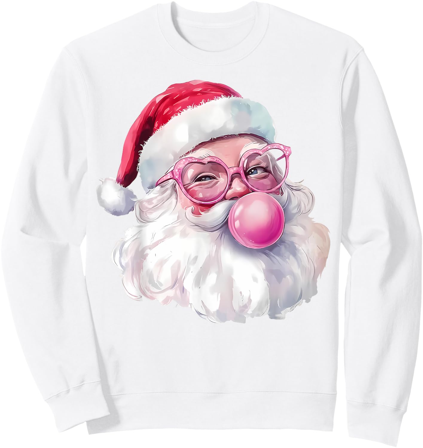 Santa Claus Blowing Bubble Gum Pink Sunglasses Christmas Sweatshirt - Sweatshirt | White