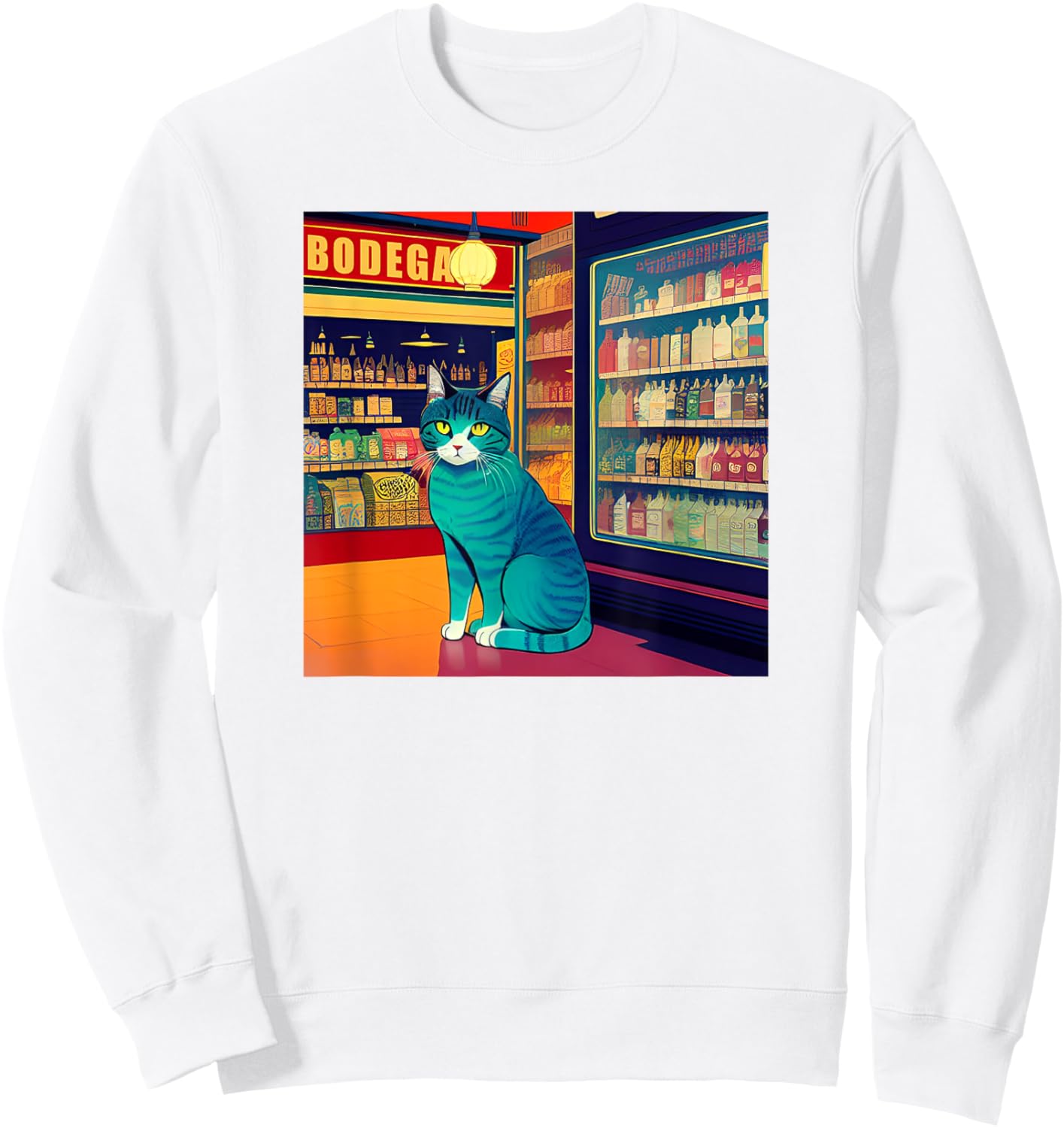 Cool Bodega Cat Meme Sweatshirt - Sweatshirt | White