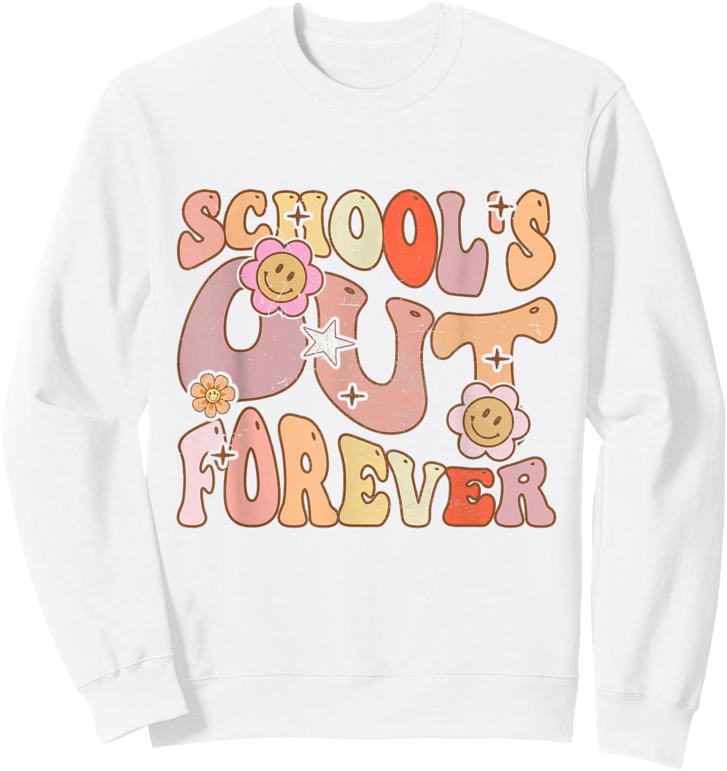 School's Out Forever Teacher Retirement Groovy Retro Vintage Sweatshirt - Sweatshirt | White
