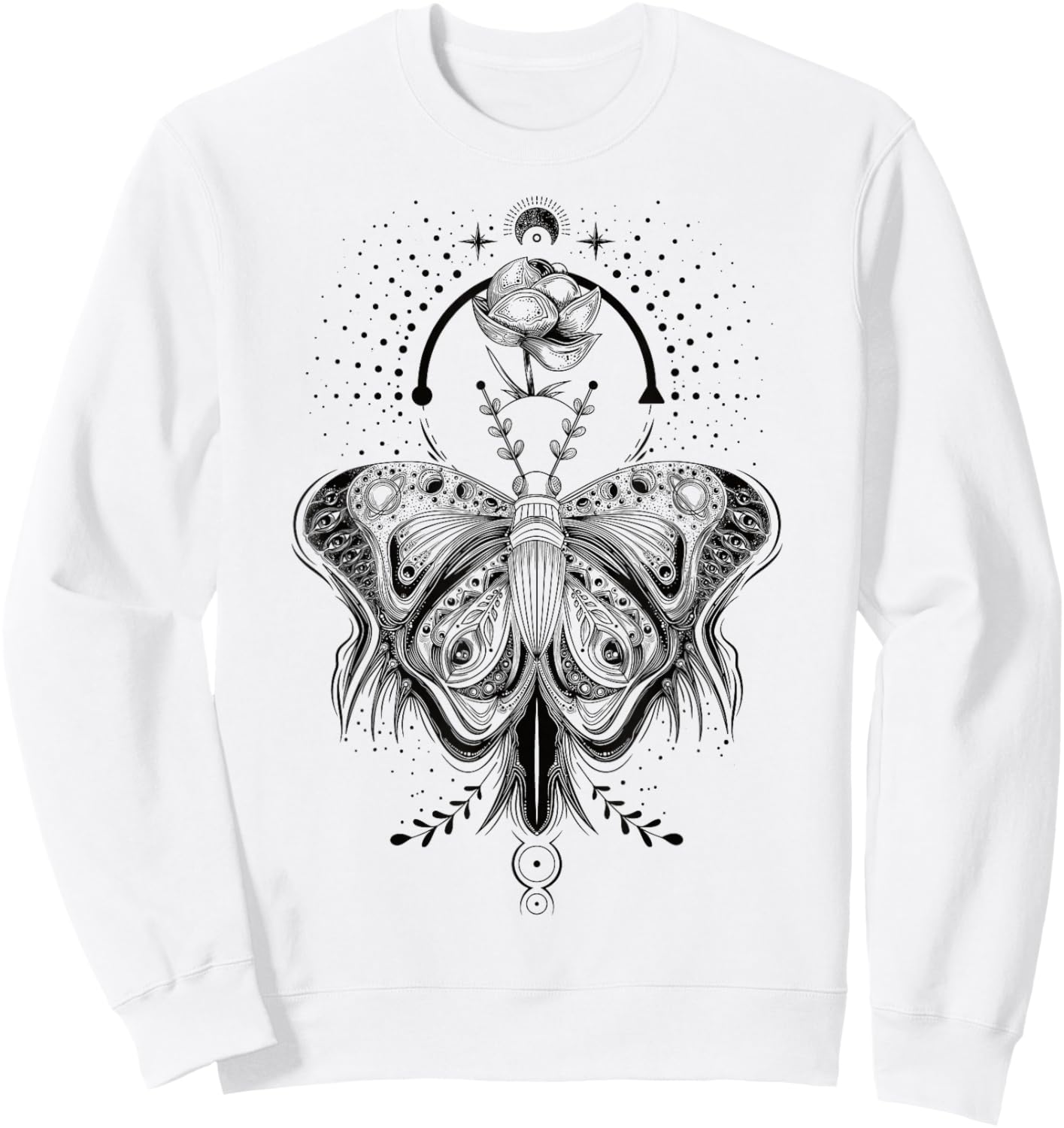 Floral Moth Butterfly Flower Celestial Geometry Sweatshirt - Sweatshirt | White