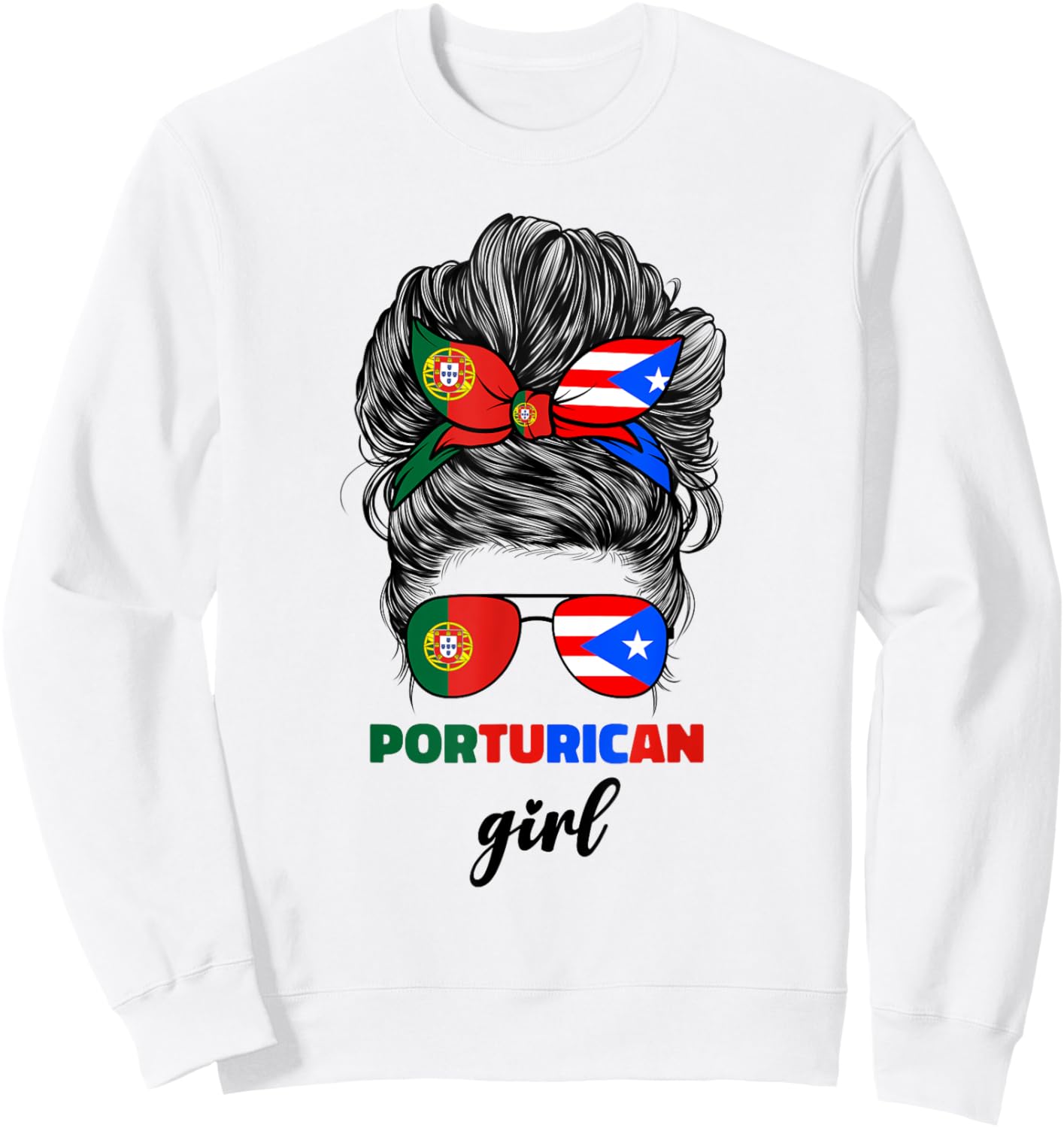 Half Portuguese And Puerto Rican Rico Portugal Flag Girl Sweatshirt - Sweatshirt | White