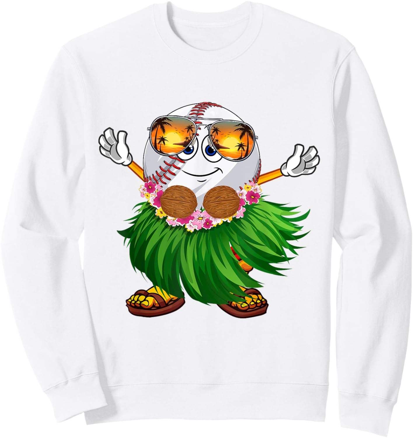 Funny Hawaii Baseball Ball Hawaiian Tropical Summer Vacation Women Kids Sweatshirt - Sweatshirt | White