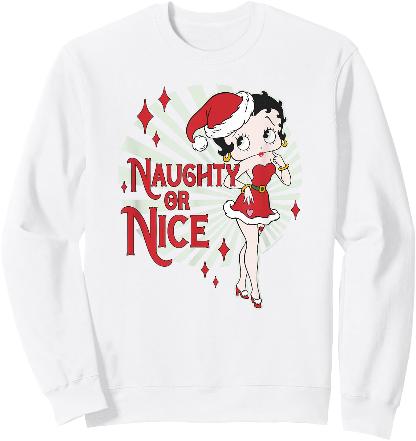 Betty Boop Christmas Naughty Or Nice Santa Betty Sweatshirt - Sweatshirt | White