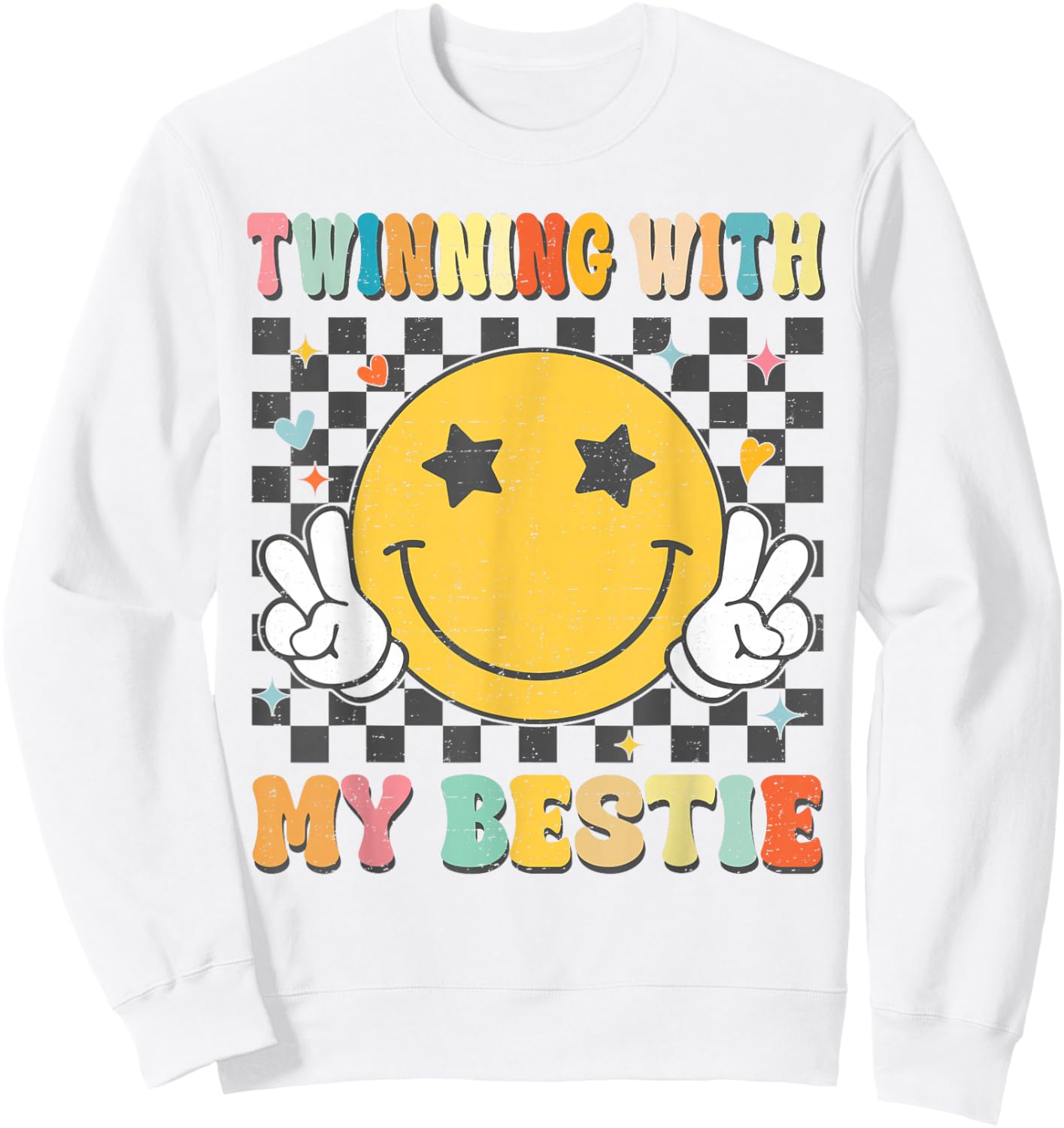 Retro Groovy Twinning With My Bestie Girls Friends Matching Sweatshirt - Sweatshirt | White