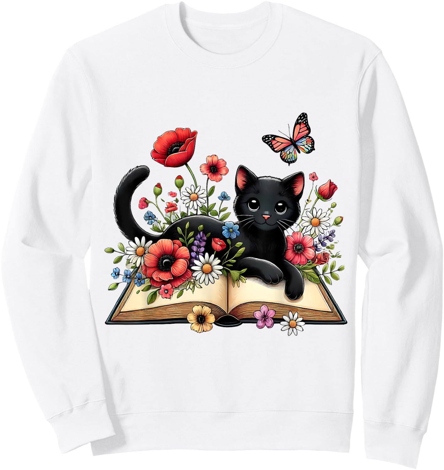Cat Reading Book Cute Cat And Book Lover Girls Kid Sweatshirt - Sweatshirt | White