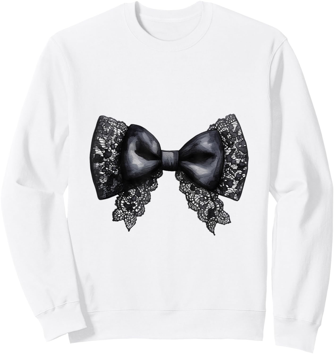 Black Lace Bow Design Girly Sweatshirt - Sweatshirt | White