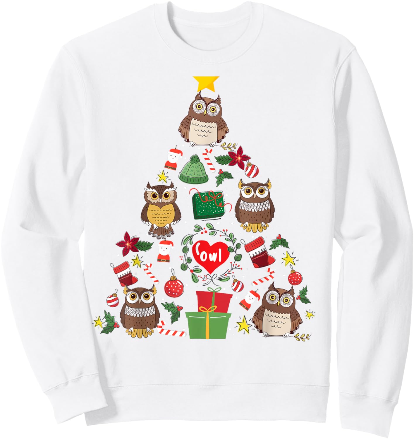 Owl Ornament Christmas Tree Owl Lover Xmas Gifts Men Women Sweatshirt - Sweatshirt | White