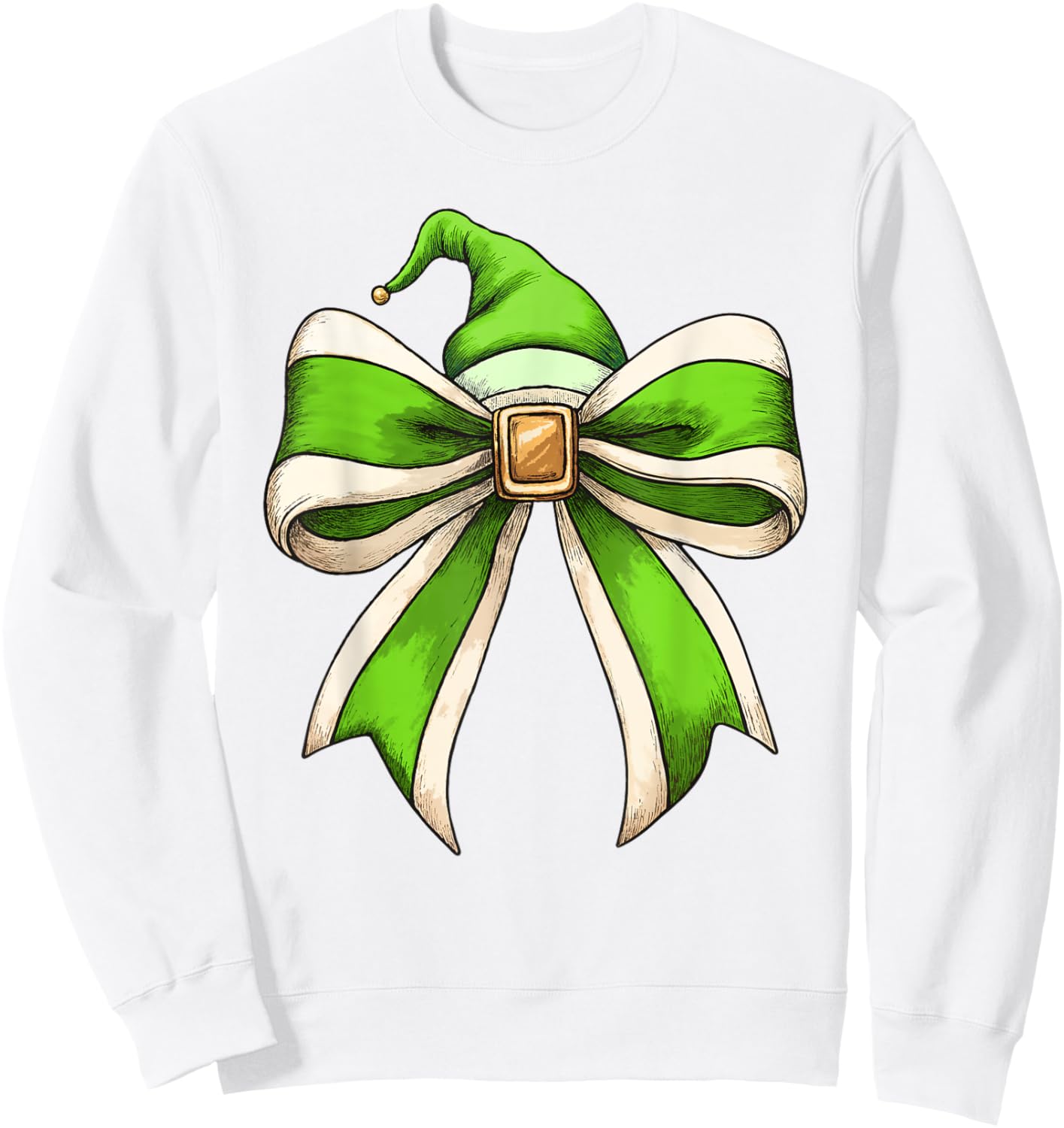 Coquette Christmas Bow Girls Women Holiday Ribbon Green Elf Sweatshirt - Sweatshirt | White