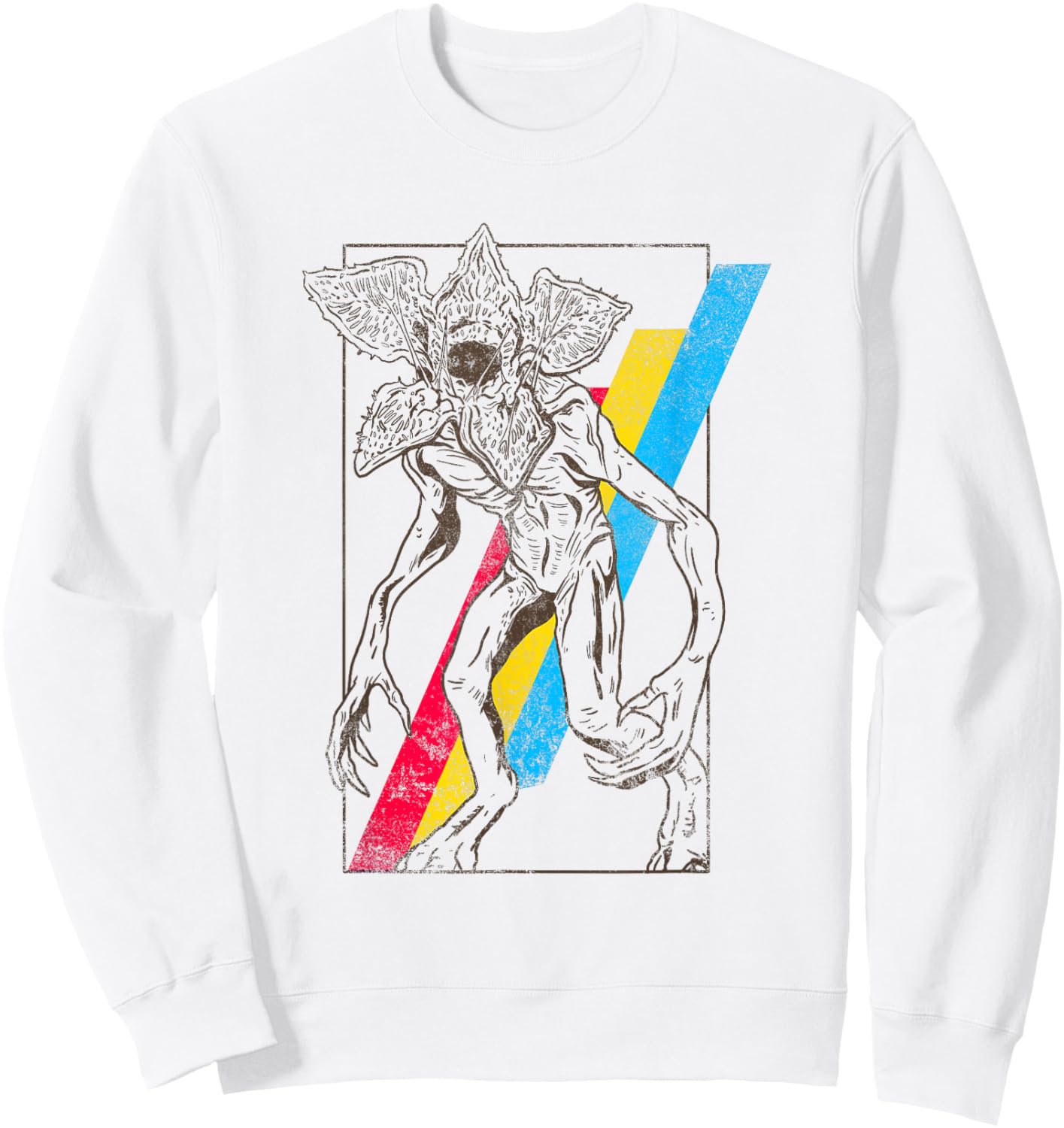 Stranger Things Rainbow Demogorgon Vintage Distressed Poster Sweatshirt - Sweatshirt | White