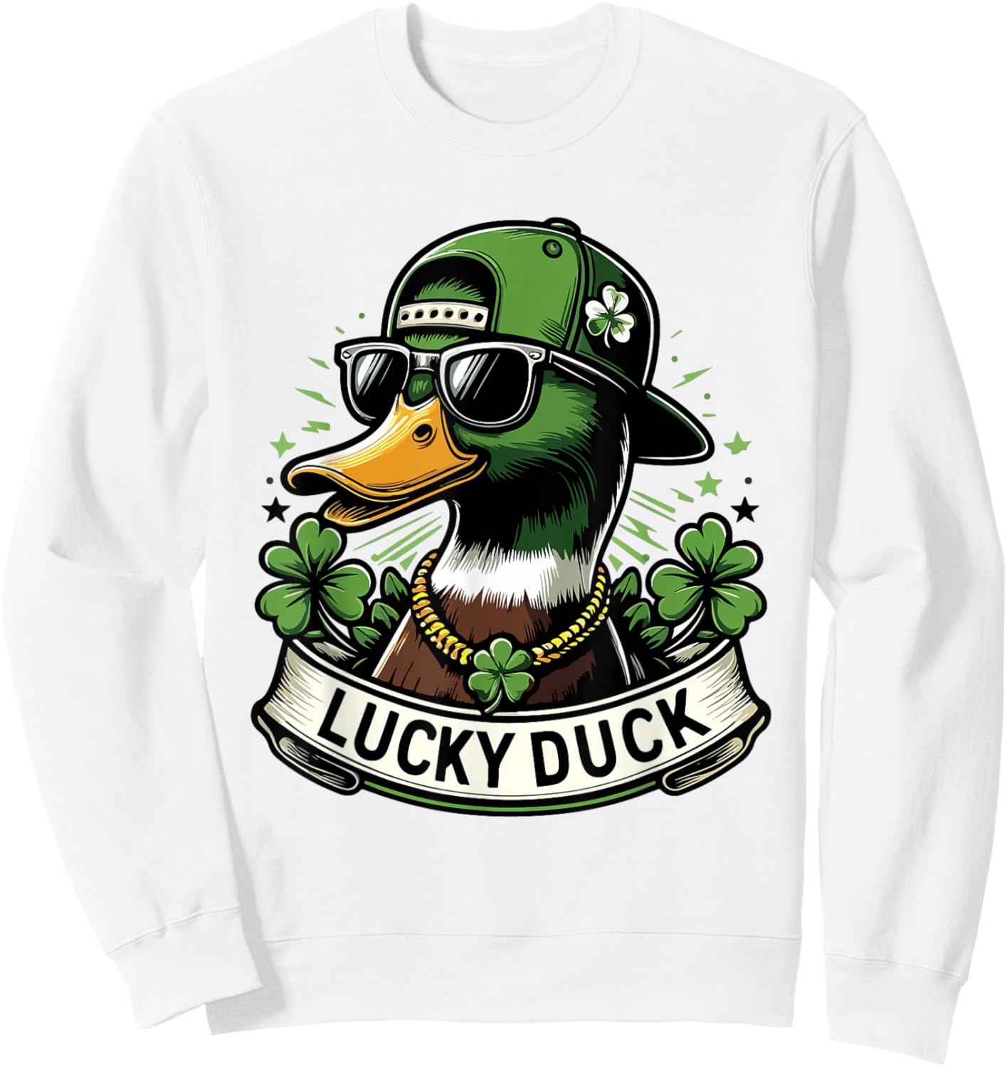 Lucky Duck Shamrock Funny St Patricks Day Waterfowl Lovers Sweatshirt - Sweatshirt | White