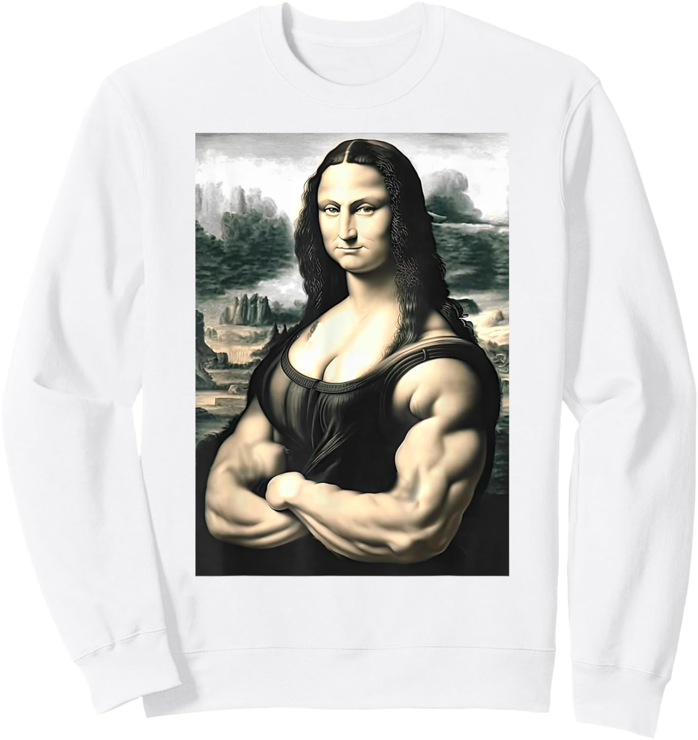 Mona Lisa Bodybuilding Parody Leonardo Da Vinci Men woman Sweatshirt - Sweatshirt | White
