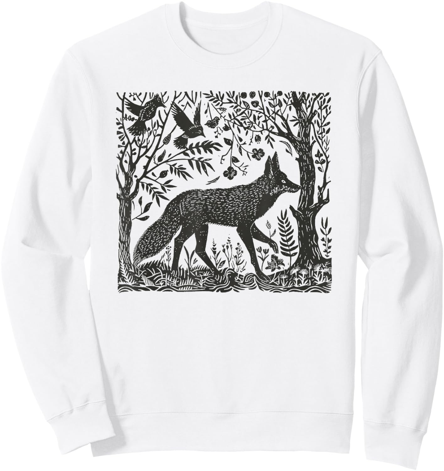 Folklore Forest Fox Lino Print Sweatshirt - Sweatshirt | White