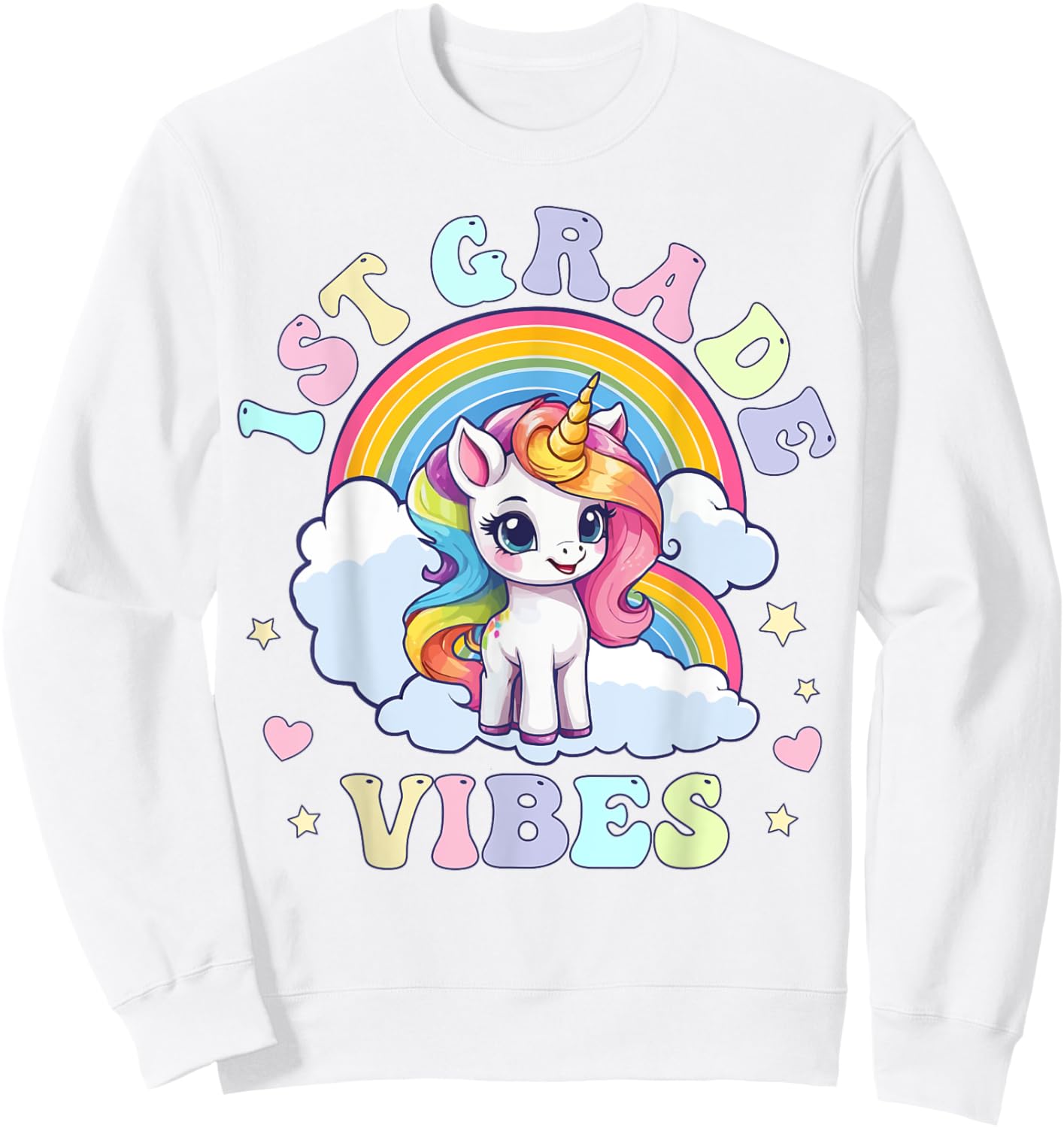 1st Grade Vibes Cute Back to School Unicorn First Grade Girl Sweatshirt - Sweatshirt | White