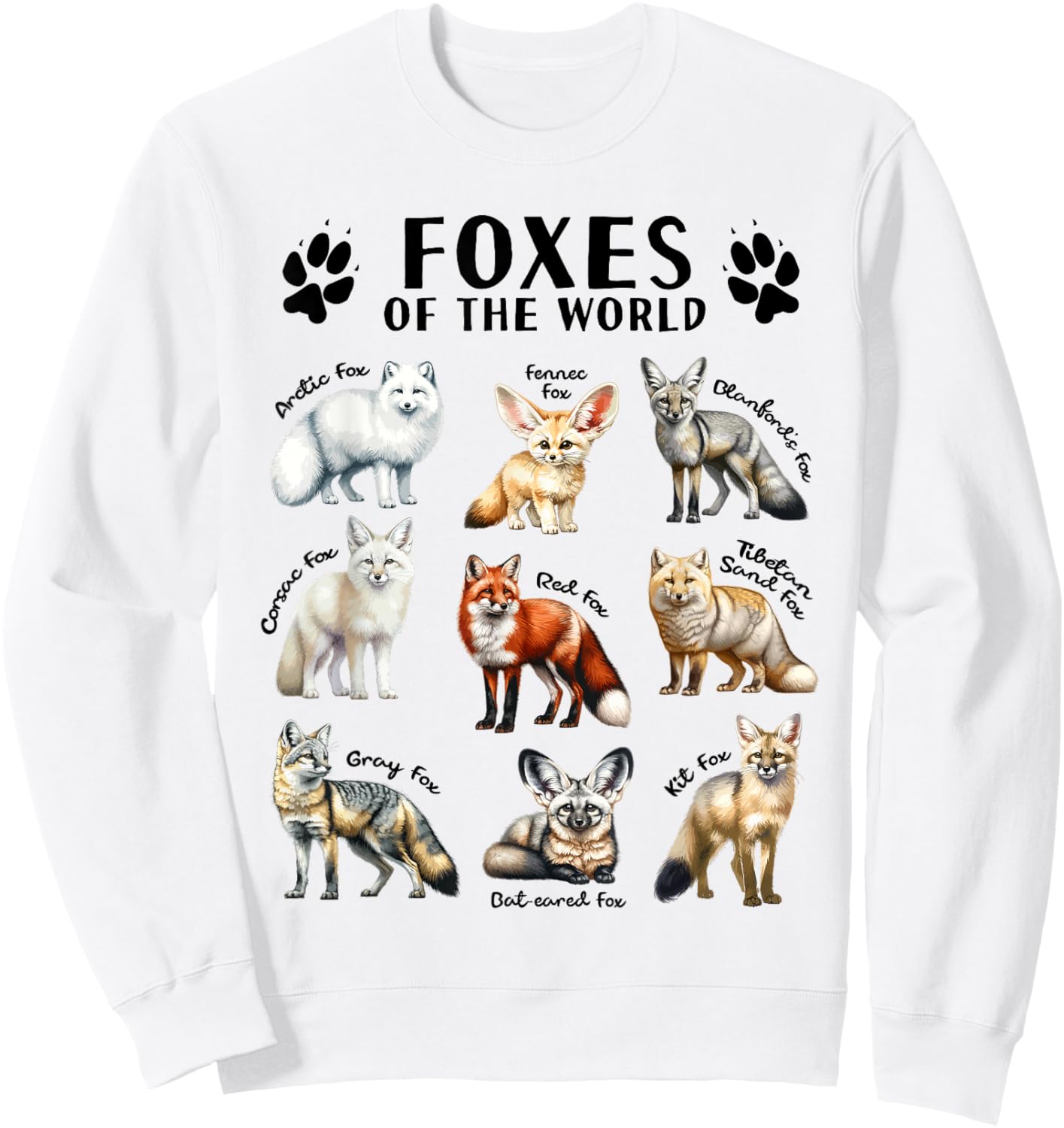 Foxes of the World Educational Collection Fox Types Animal Sweatshirt - Sweatshirt | White