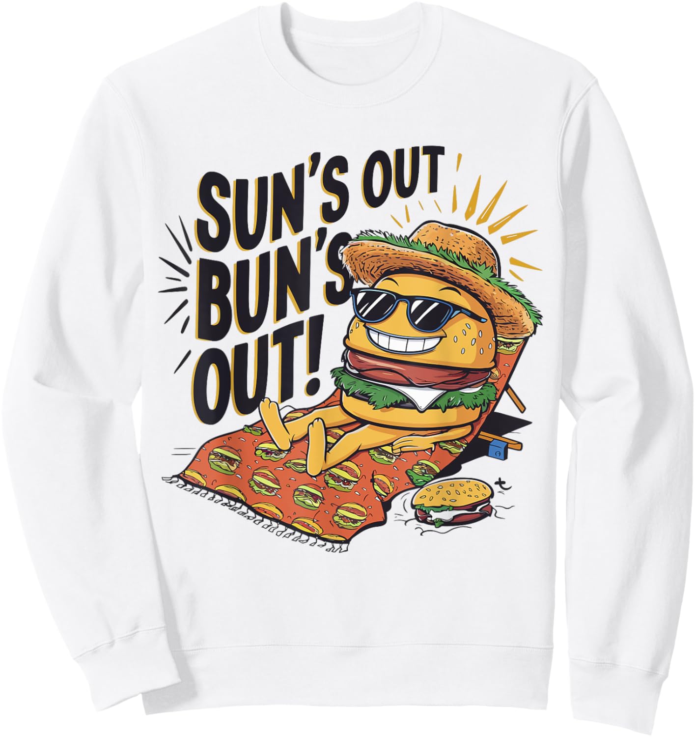 Sun's Out Bun's Out Funny Summer Cheeseburger Food Lover Women Sweatshirt - Sweatshirt | White