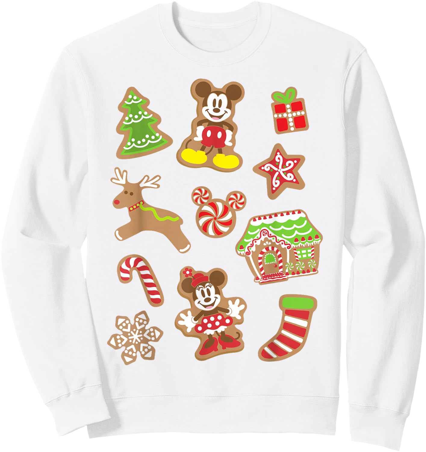 Disney Mickey And Minnie Christmas Gingerbread Cookies Short Sleeve Sweatshirt - Sweatshirt | White