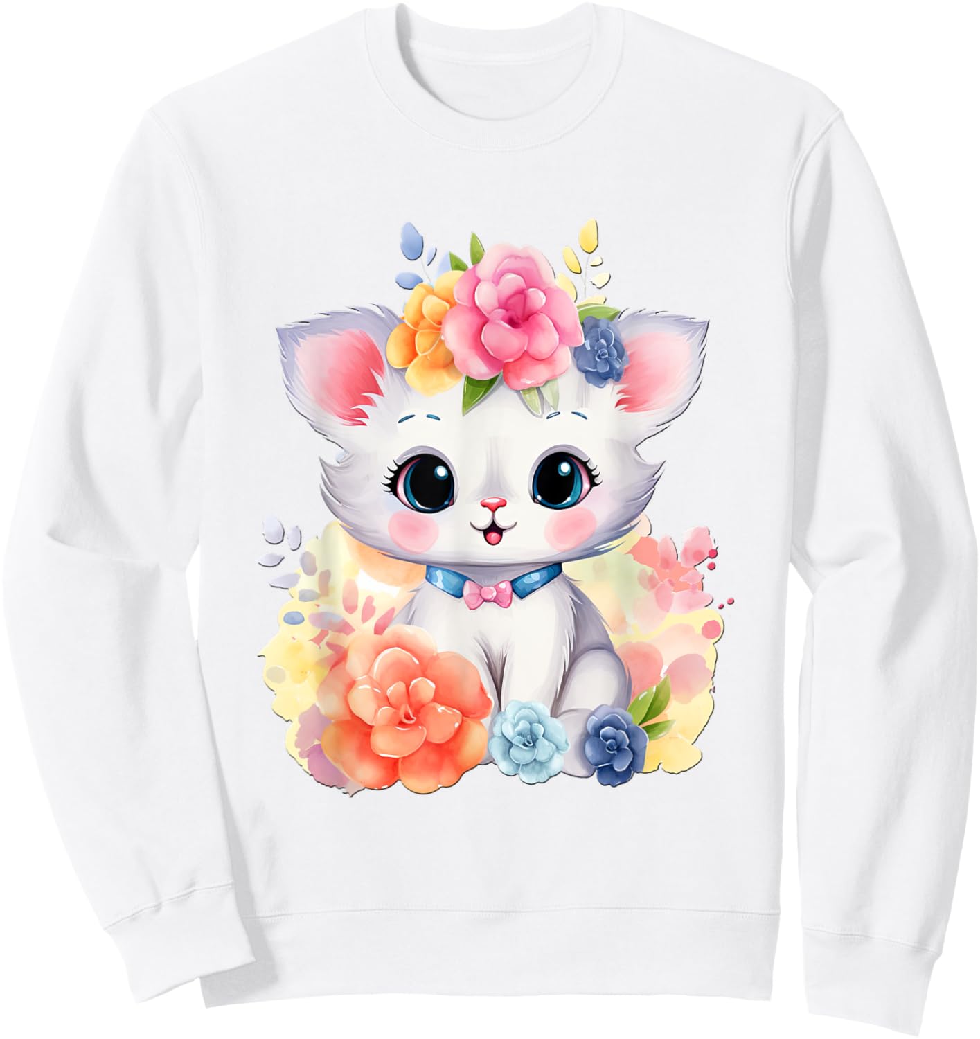 Cat with Flowers Cute Cats Forest Kitten Animal Daughter Sweatshirt - Sweatshirt | White