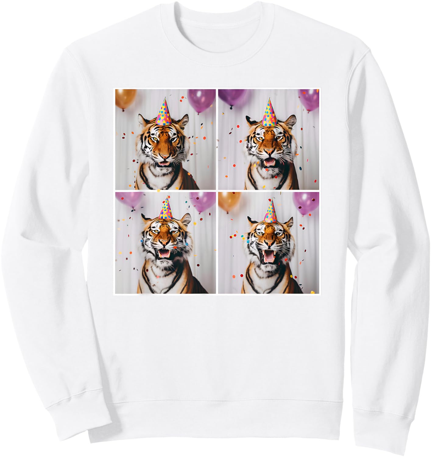 Tiger Wildlife Party Hat Jungle Animal Safari Tiger Birthday Sweatshirt - Sweatshirt | White
