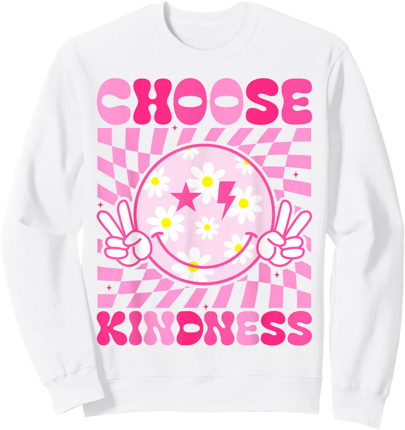 Retro Choose Kindness Smile Face Groovy Be Kind Women Kids Sweatshirt - Sweatshirt | White