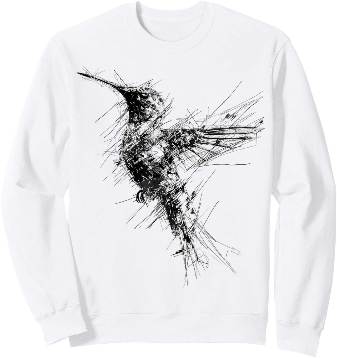 Hummingbird Art Drawing Animal Abstract Graphic Hummingbird Sweatshirt - Sweatshirt | White