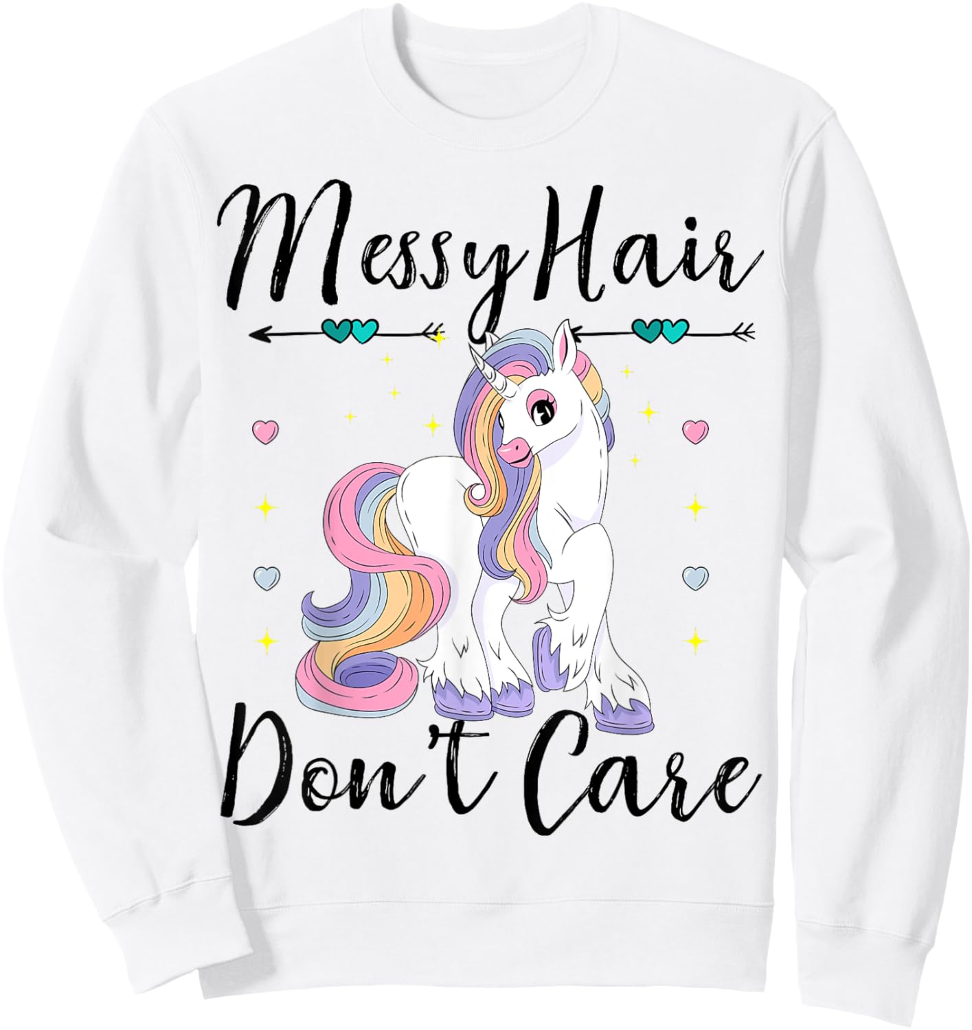 Messy Hair Don't Care Unicorn Lovers Messy Bun Hair Girls Sweatshirt - Sweatshirt | White