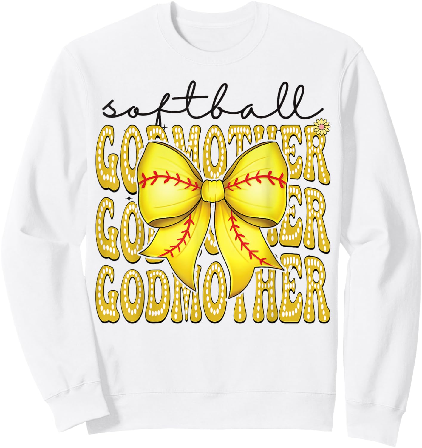 Softball GodMother Retro Softball Coquette Bow Groovy Sweatshirt - Sweatshirt | White