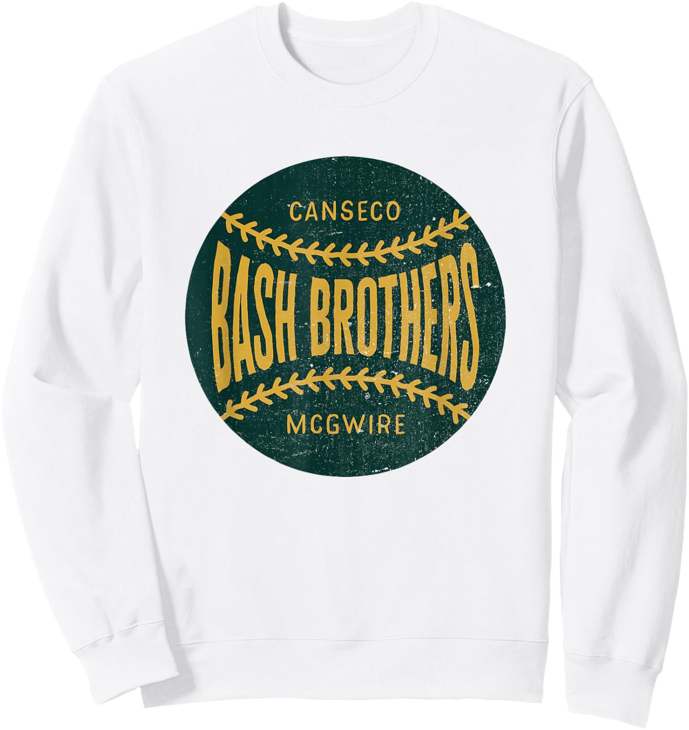 Distressed Vintage-Look Bash Brothers | Baseball Sweatshirt - Sweatshirt | White