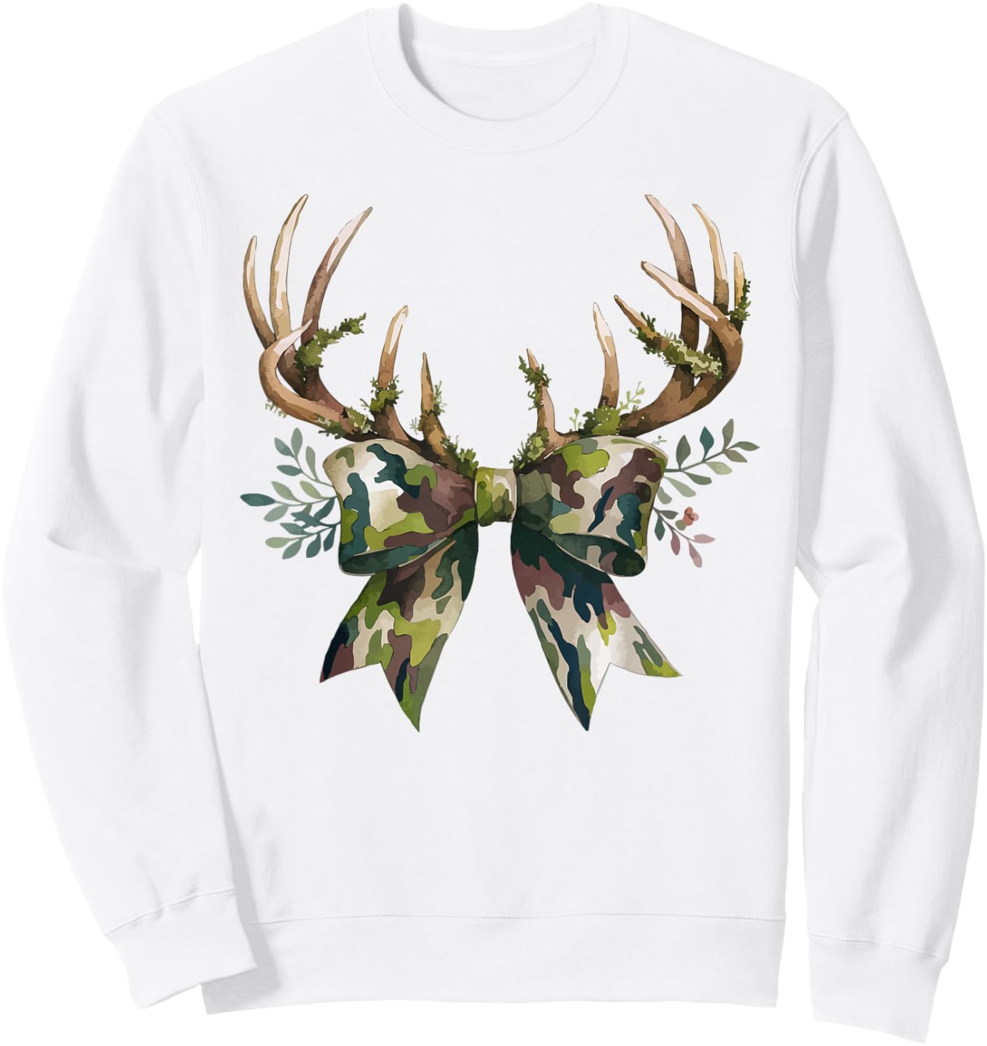 Coquette Camo Bow Camouflage Antlers Hunting Duck Women Girl Sweatshirt - Sweatshirt | White