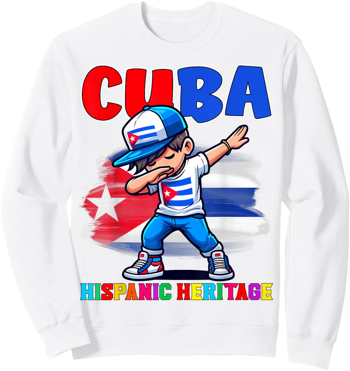 Cuba Dabbing Kid Hispanic Heritage Celebration for Kids Sweatshirt - Sweatshirt | White