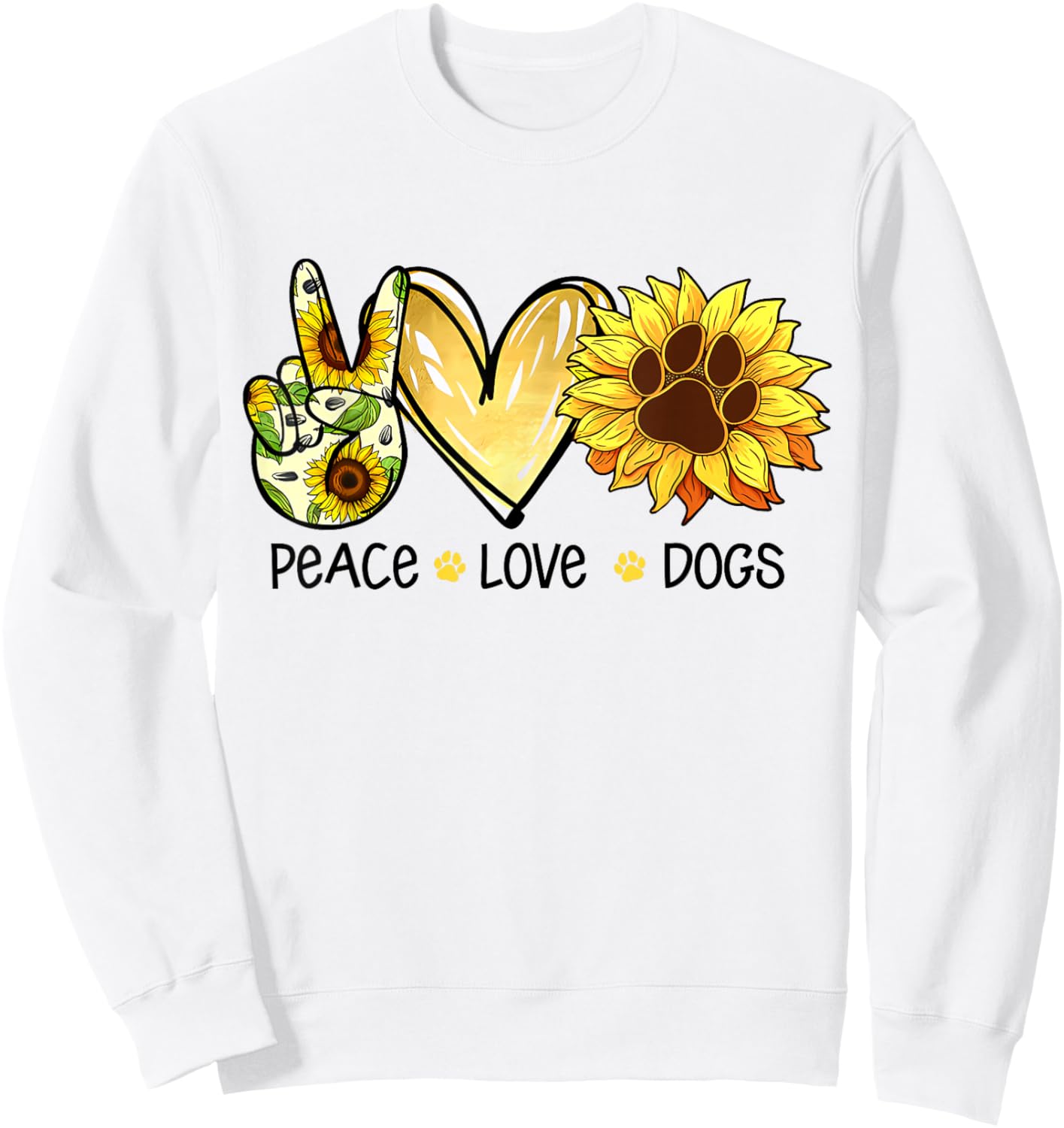 Peace Love Dogs Sunflowers Dog Paw Print Dog Lover Men Women Sweatshirt - Sweatshirt | White