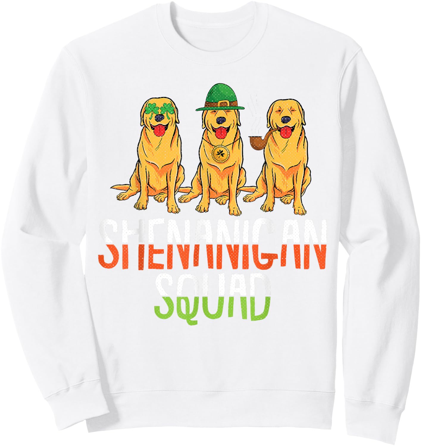 Shenanigan Squad St Patricks Day Cute Golden Retriever Gift Sweatshirt - Sweatshirt | White