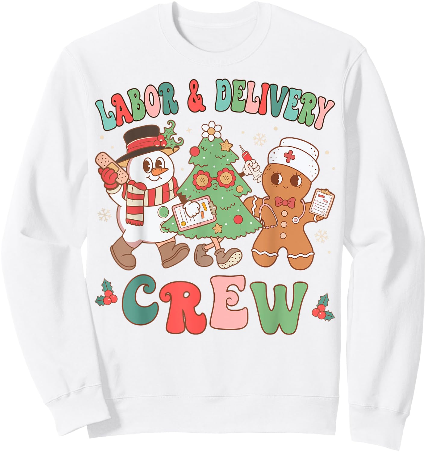 Labor & Delivery Nurse Crew Christmas Tree Retro Nurse Sweatshirt - Sweatshirt | White