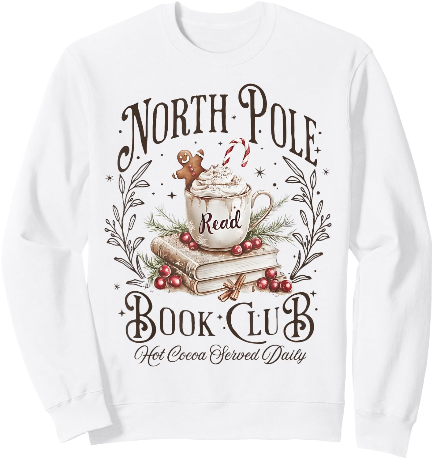 North Pole Book Club Christmas Xmas Hot Cocoa Bookish Sweatshirt - Sweatshirt | White