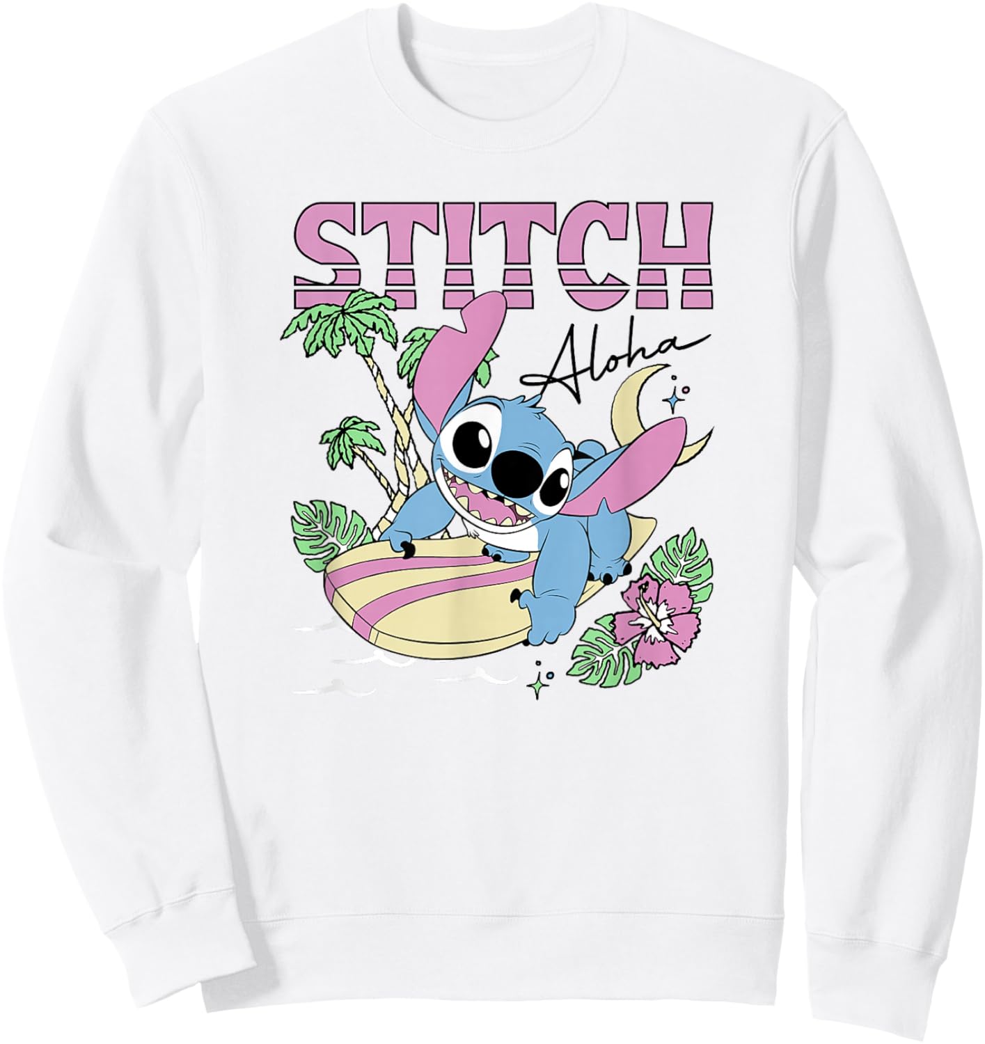 Disney Lilo & Stitch Aloha Hawaiian Surf Poster Sweatshirt - Sweatshirt | White