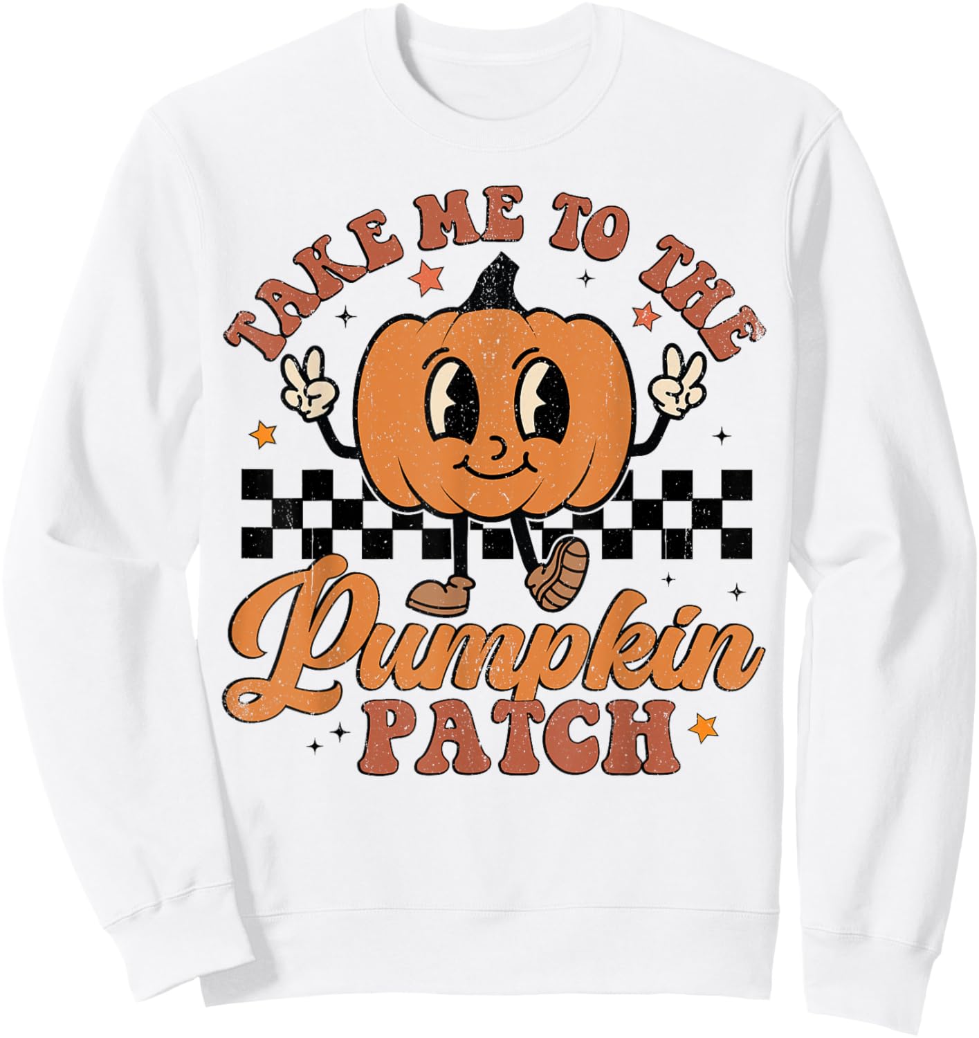 Retro Groovy Take Me To The Pumpkin Patch Fall Thanksgiving Sweatshirt - Sweatshirt | White