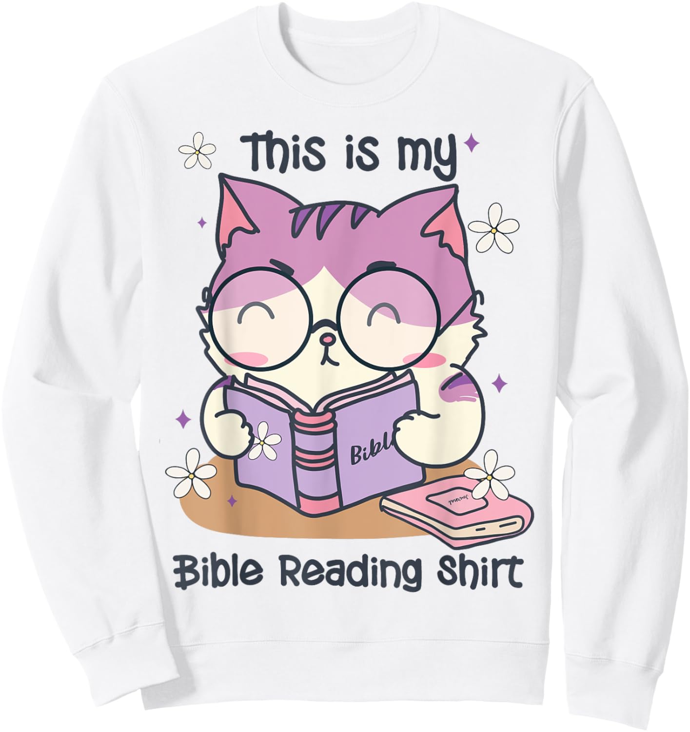 This Is For Bible Reading Cute Cat Christian Sweatshirt - Sweatshirt | White