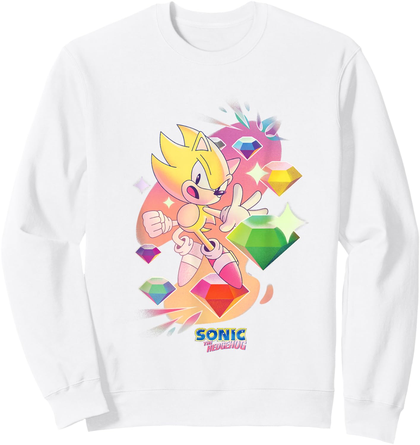 Sonic The Hedgehog Super Sonic Chaos Emeralds Vintage Sweatshirt - Sweatshirt | White