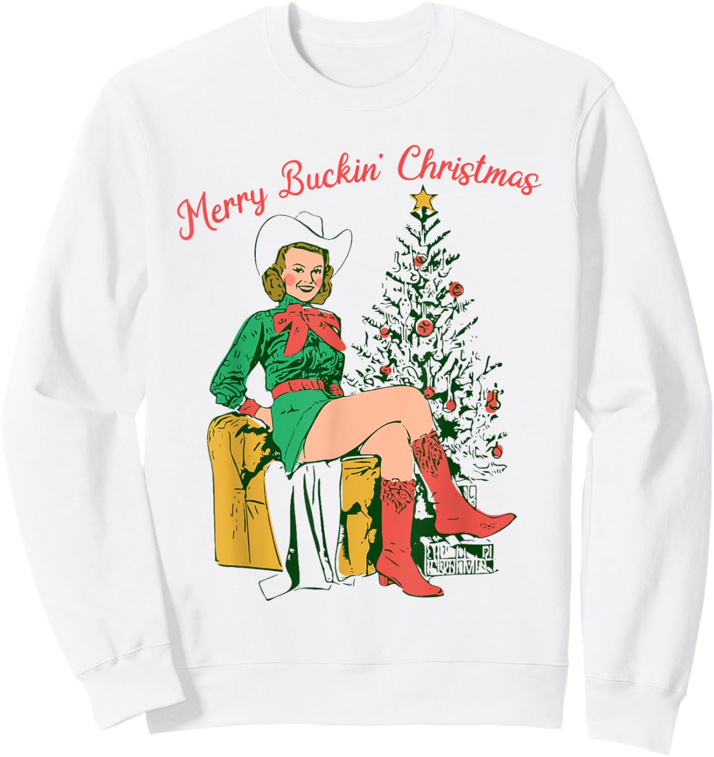 Funny Christmas Merry Buckin' Christmas Sweatshirt - Sweatshirt | White